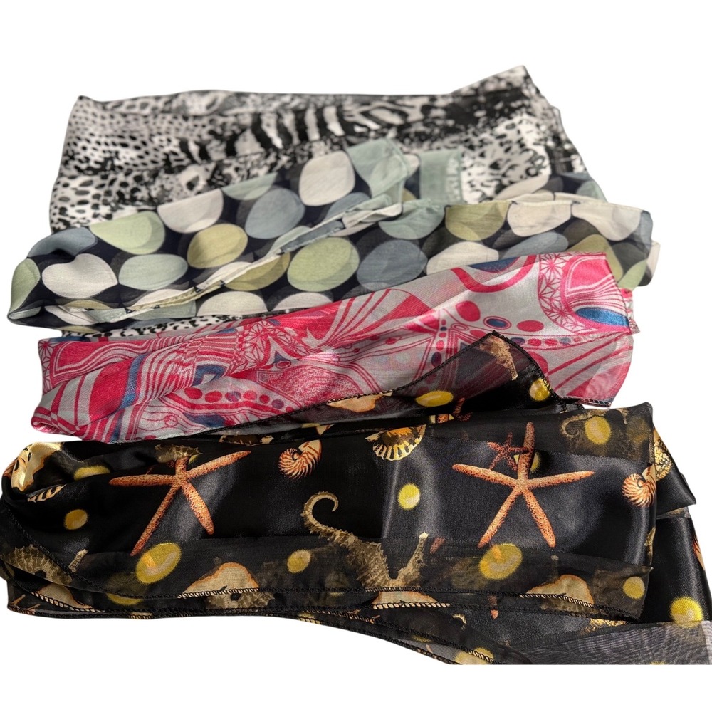 VTG Scarf Bundle Multi Color Animal Print Starfish Polka Dot Set of 4 Women OS